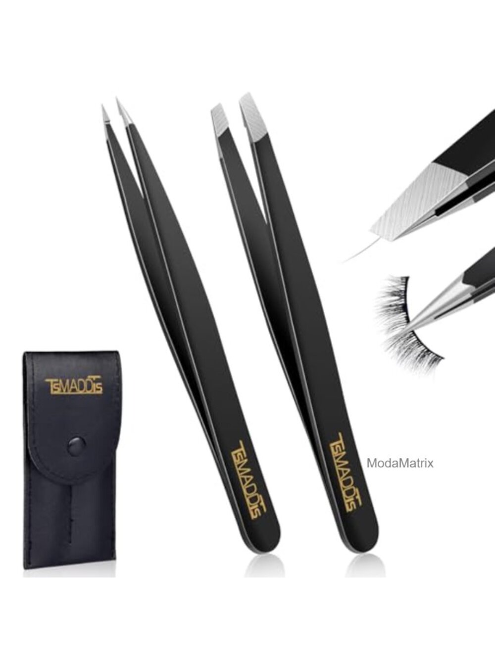 2-Pack Stainless Steel Precision Tweezers Slant Point Tip for Eyebrows Facial